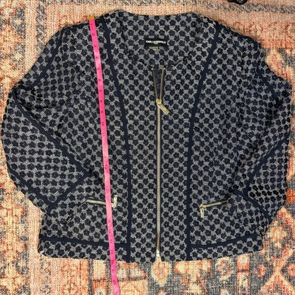 Karl Lagerfeld Paris Navy Blue Women's Zip Blazer Jacket - Picture 10 of 12